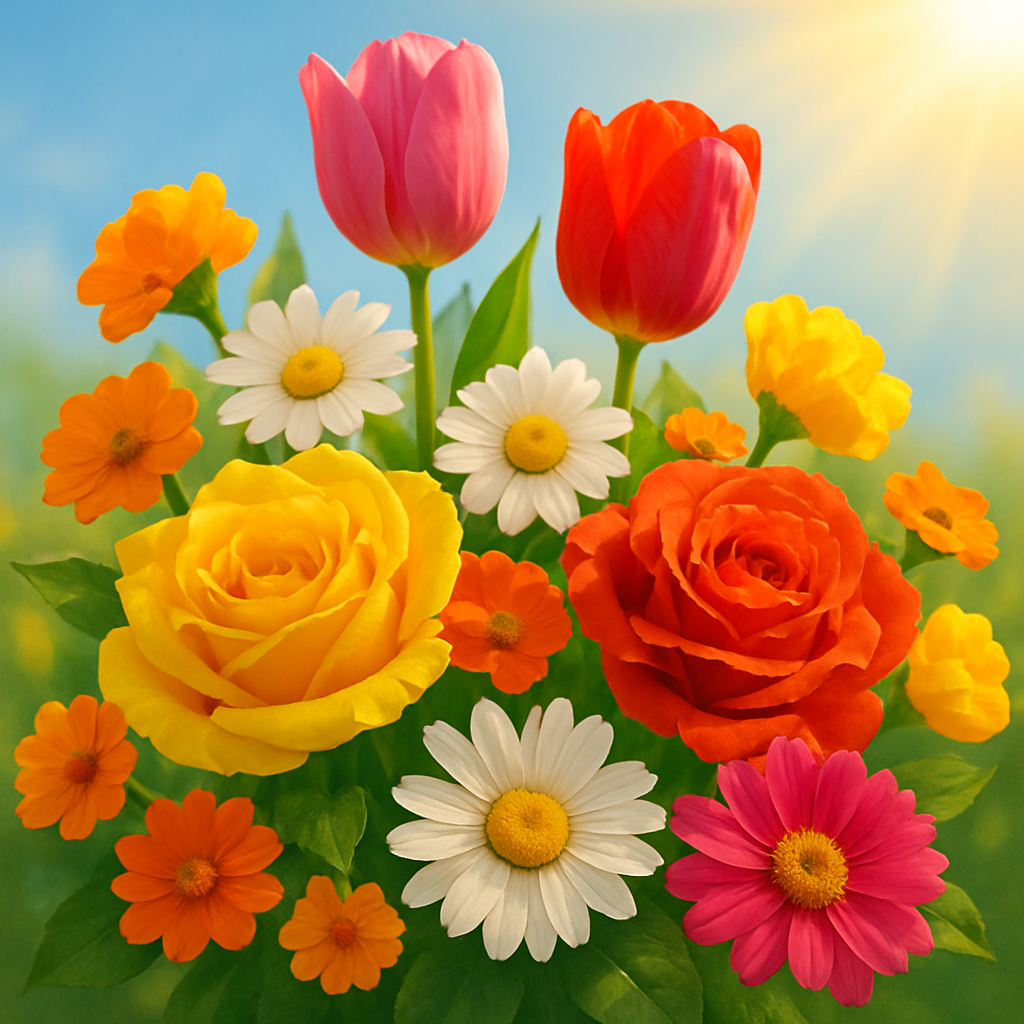 A vibrant bouquet of assorted flowers in various colors